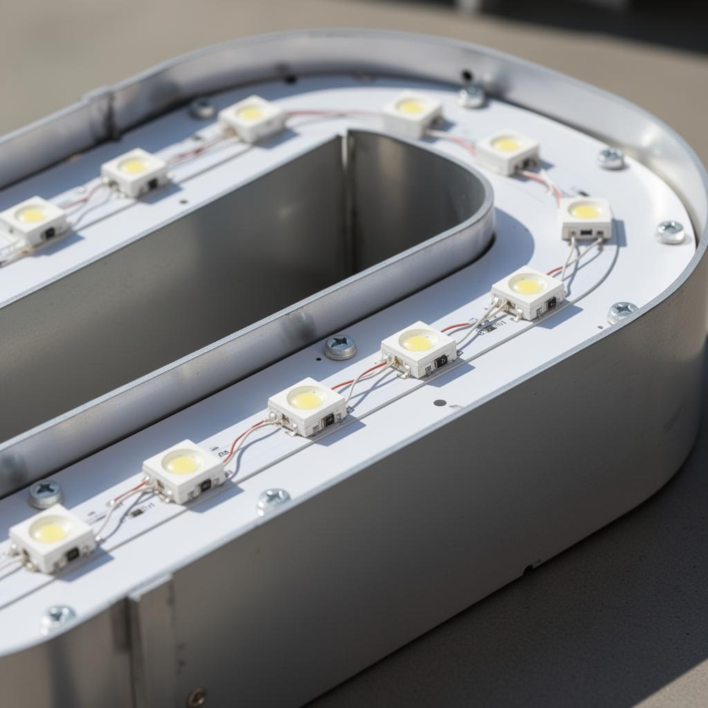 Close-up of LED modules replacing old fluorescent tubes