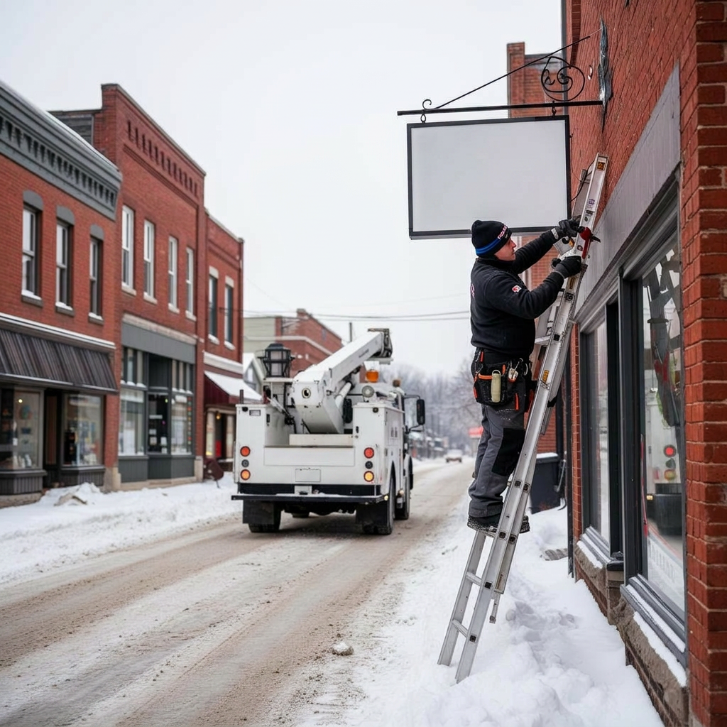 Technician replacing a cracked sign face panel
